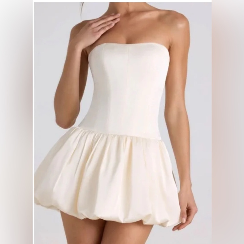 Oh Polly Cream Strapless Fit and Flare Dress